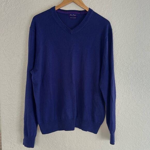 Alan Flusser Cotton Cashmere Purple Sweater V Neck Large Minimalist Preppy - Picture 1 of 7